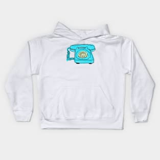 Sketchy Old Retro Rotary Phone - Teal Background Kids Hoodie